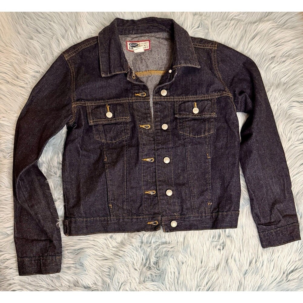 Old Navy women’s Denim Jacket Medium Dark Wash Button Front Trucker Y2K